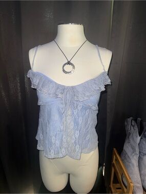 Blue/Lavender coquette + cottage core lace flap top with bow and ruffles